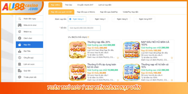 Tuân thủ lưu ý khi tiến hành nạp vốn